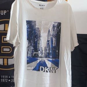 White with blue/gray artwork DKNY tee